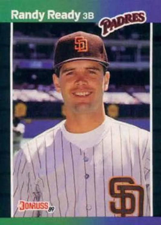 Randy Ready in pinstripe uniform on 1989 Donruss San Diego Padres baseball card