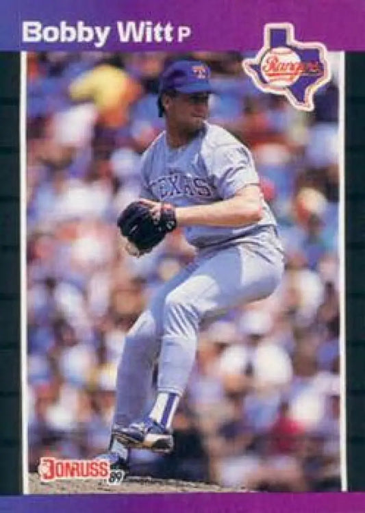 Baseball card of Bobby Witt pitching for the Texas Rangers in gray uniform