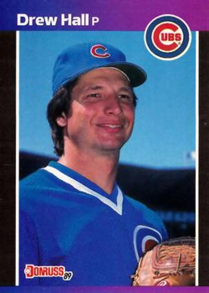 Chicago Cubs Drew Hall baseball card in blue uniform and cap from 1989 Donruss #522