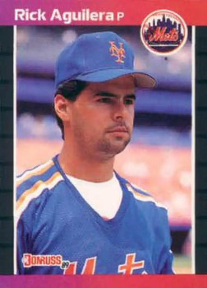 Rick Aguilera New York Mets baseball card in blue uniform from 1989 Donruss #526