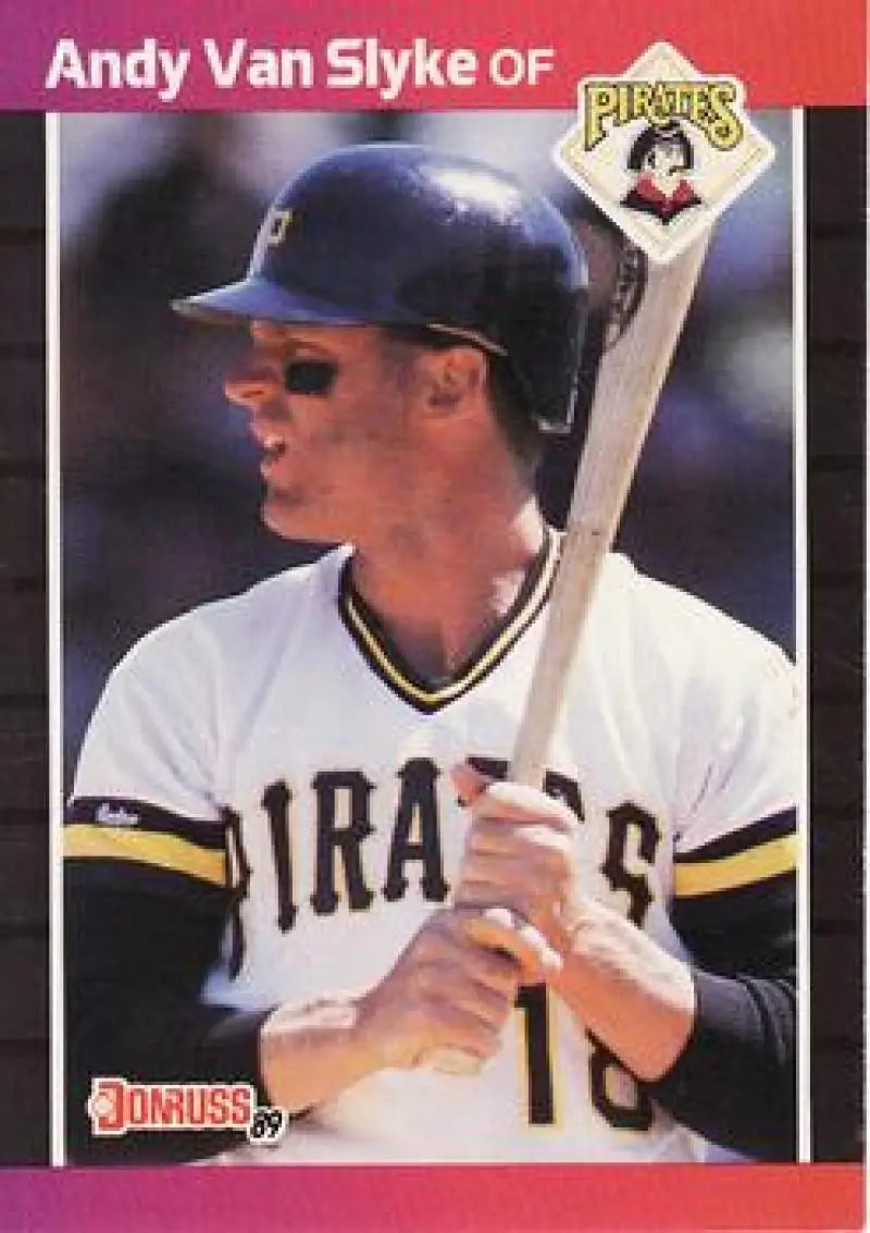 1989 Donruss Andy Van Slyke baseball card showing Pirates player with bat in home uniform