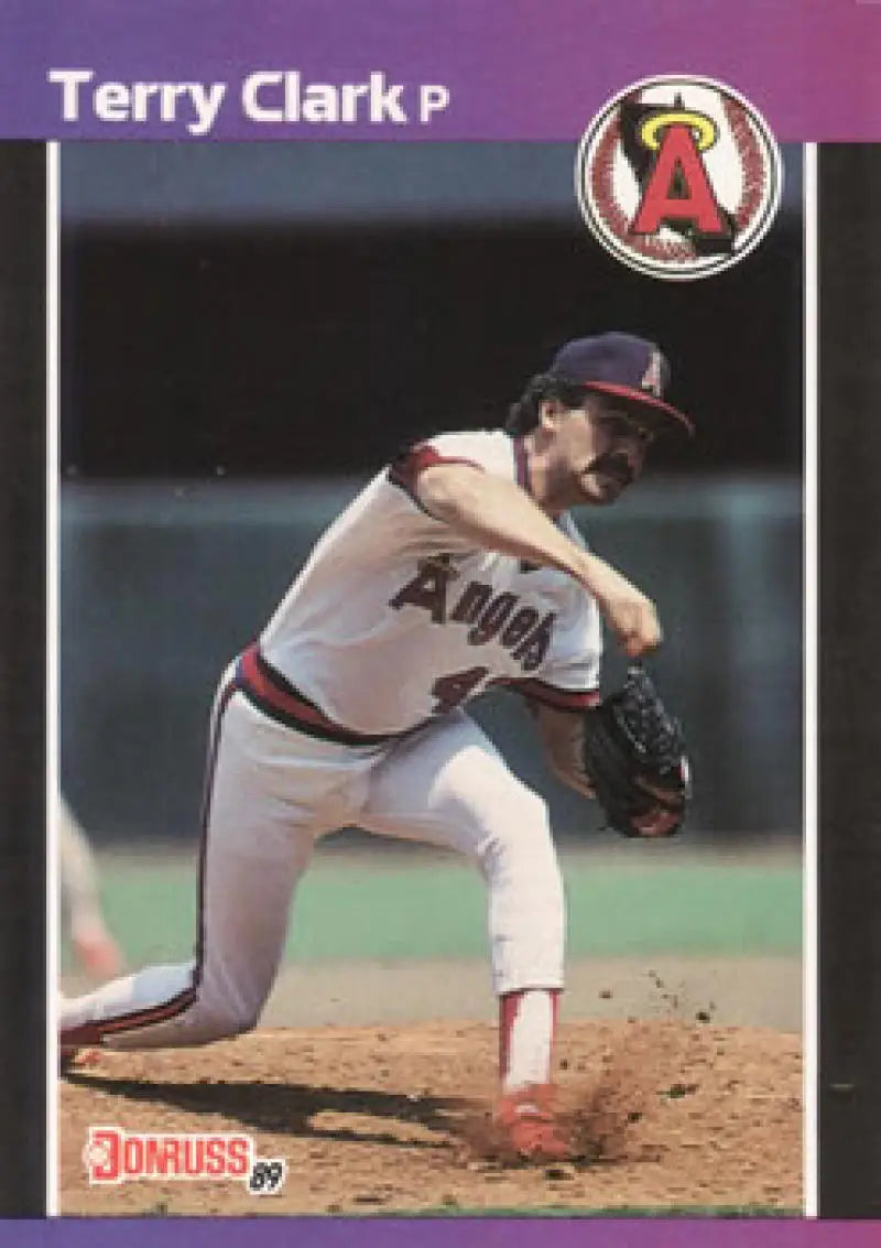 California Angels baseball card of Terry Clark in mid-delivery motion