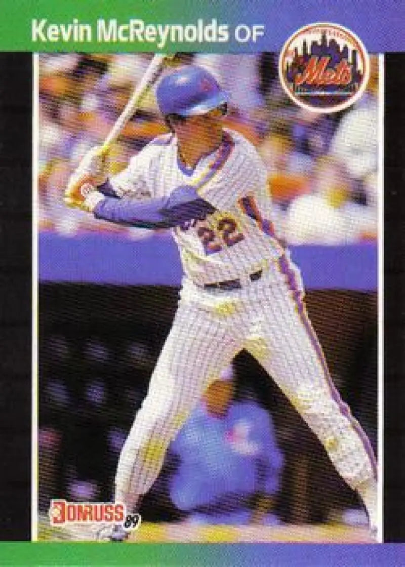 Baseball card of Kevin McReynolds in a New York Mets pinstriped uniform at bat