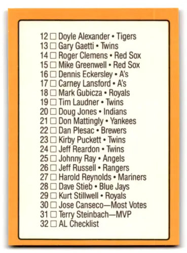 1989 Donruss All-Stars #32 Checklist 1-32 in excellent condition with original gloss