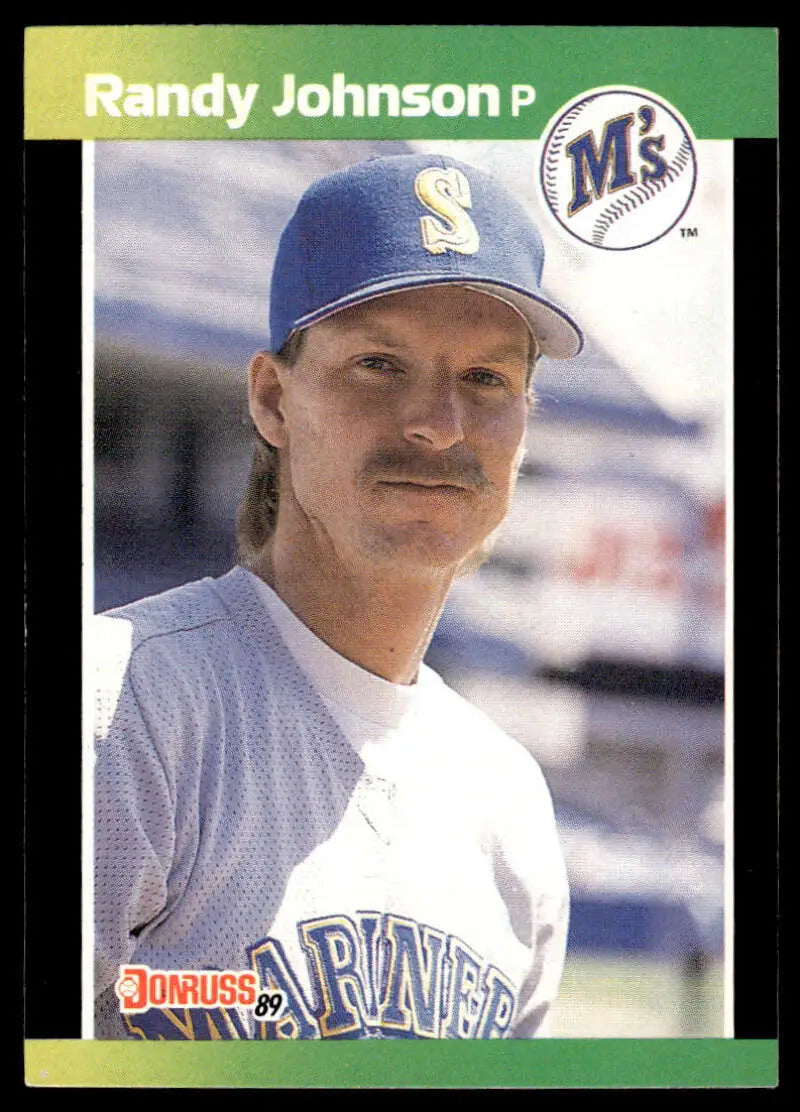 Randy Johnson Seattle Mariners baseball card in white uniform and blue cap