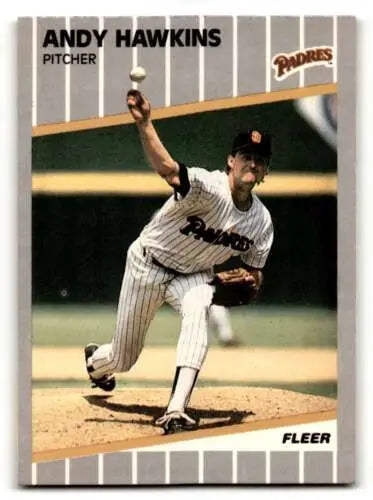 Andy Hawkins San Diego Padres baseball card with original gloss from 1989 Fleer #307