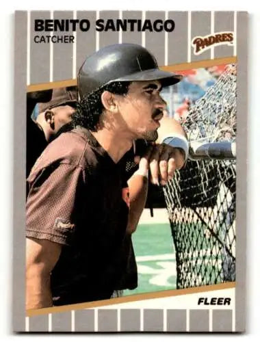 Benito Santiago baseball card featuring original gloss from 1989 Fleer, San Diego Padres