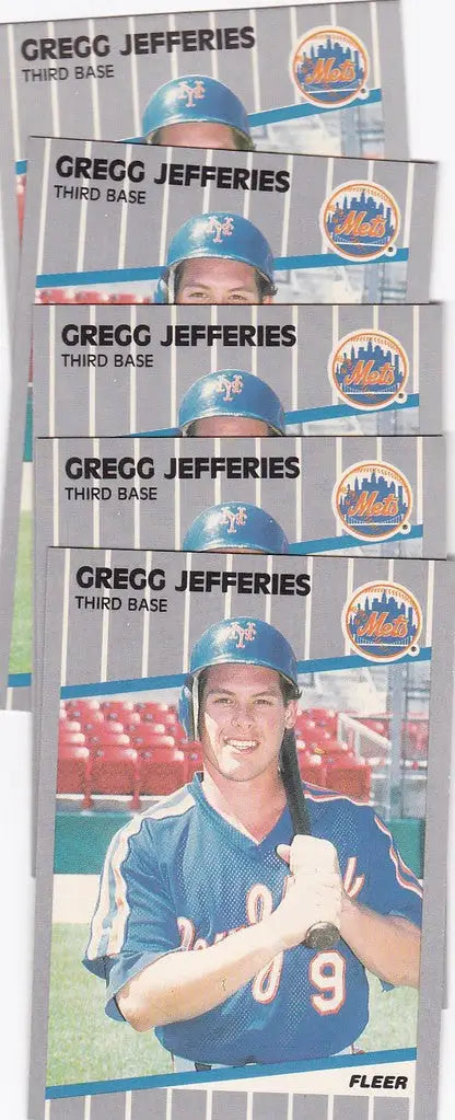 Multiple baseball cards of Gregg Jefferies in blue New York Mets uniform, Jefferies RC Rookie