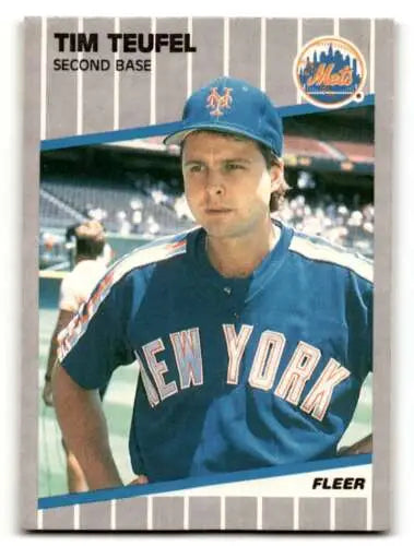 1989 Fleer #50 Tim Teufel baseball card featuring original gloss and New York Mets logo