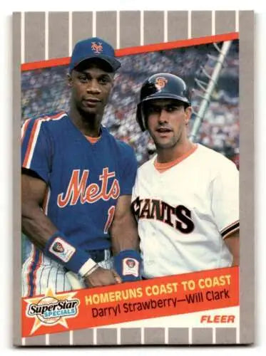 Darryl Strawberry and Will Clark baseball card with original gloss from 1989 Fleer