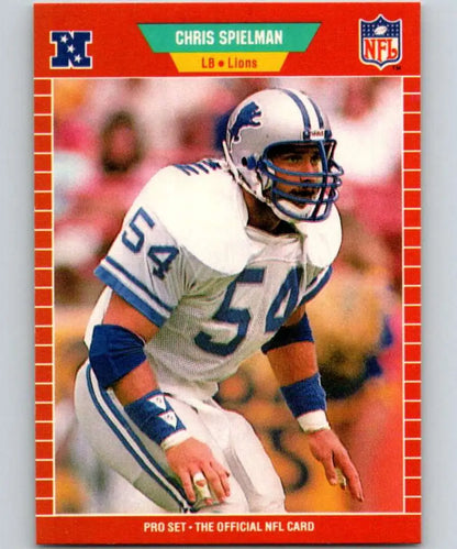 NFL trading card of Chris Spielman, Detroit Lions linebacker, #54 white jersey