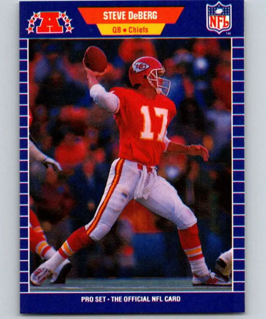 Kansas City Chiefs quarterback Steve DeBerg in red uniform throwing a football card