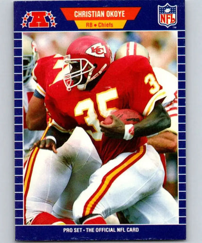 Christian Okoye 1989 Pro Set #176 Kansas City Chiefs Football Card in red jersey 35