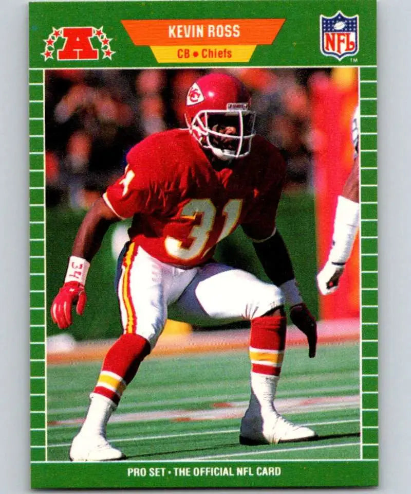 Kansas City Chiefs Kevin Ross in red uniform number 31 on Pro Set rookie card