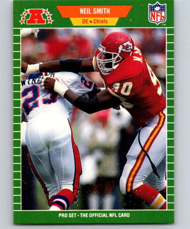 Vintage NFL trading card of Neil Smith, Kansas City Chiefs vs Buffalo Bills action