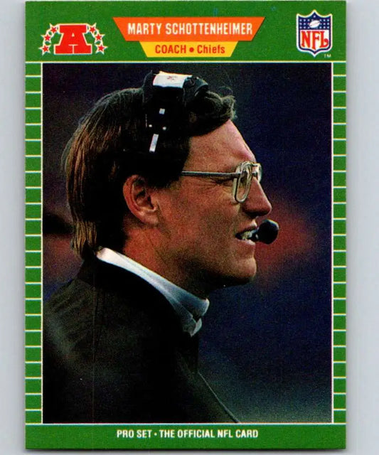 NFL trading card of Marty Schottenheimer in profile for Kansas City Chiefs collectors