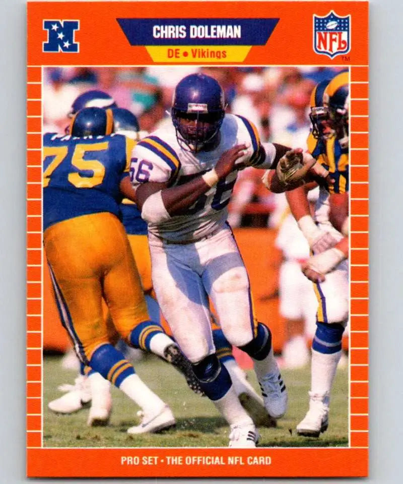 Vintage 1989 Pro Set #229 Chris Doleman Minnesota Vikings football card in action