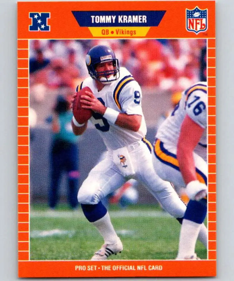 Minnesota Vikings Football Card featuring Tommy Kramer in white uniform with orange border