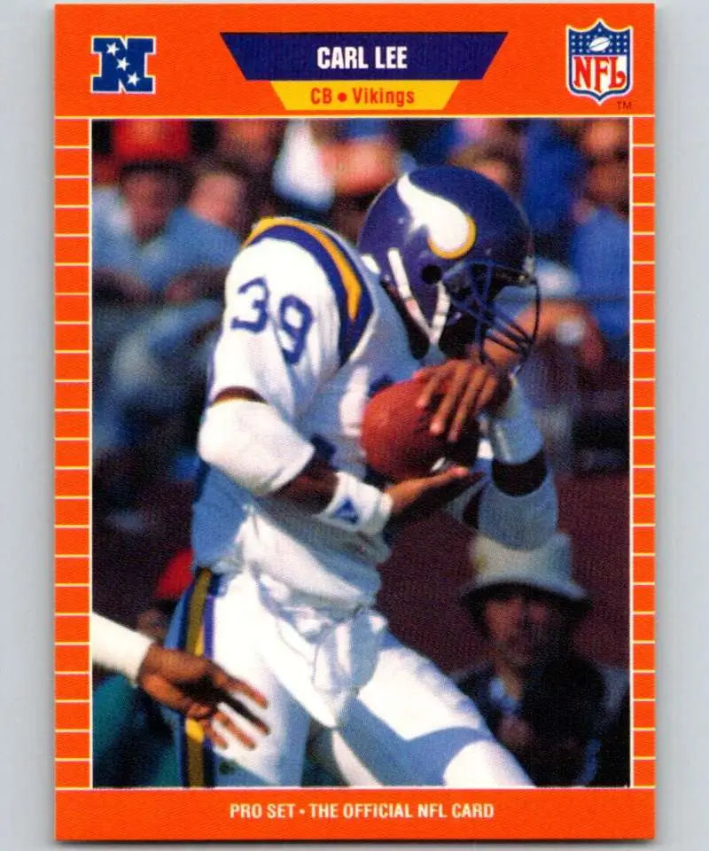 NFL trading card of Carl Lee, Minnesota Vikings player number 39 from Pro Set