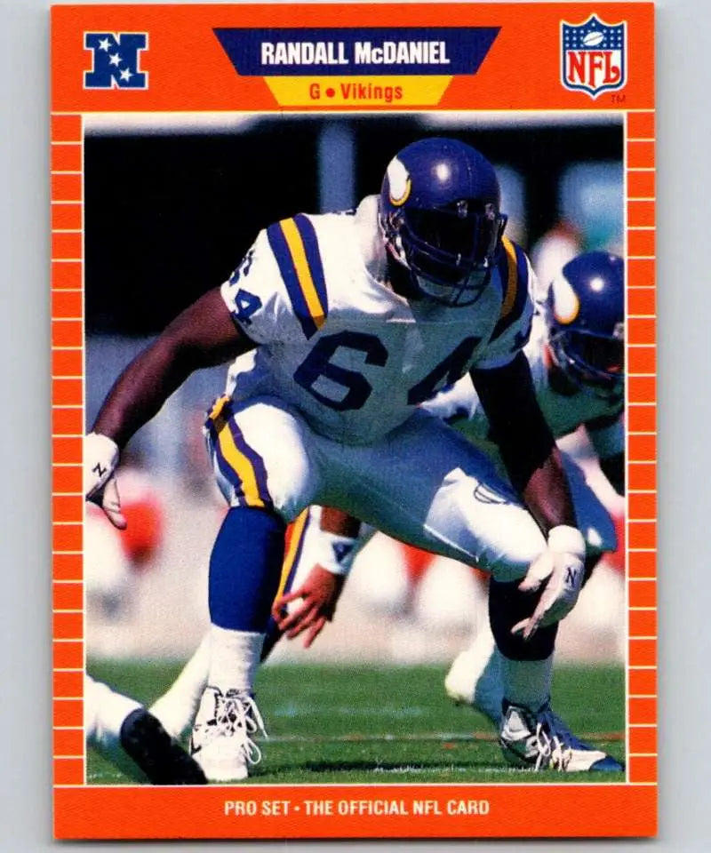 Minnesota Vikings football card featuring Rookie Randall McDaniel in defensive stance