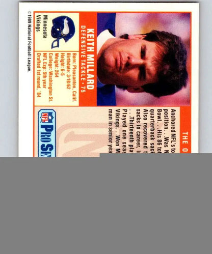 Pro Set NFL trading card of Keith Millard, Minnesota Vikings player from 1989