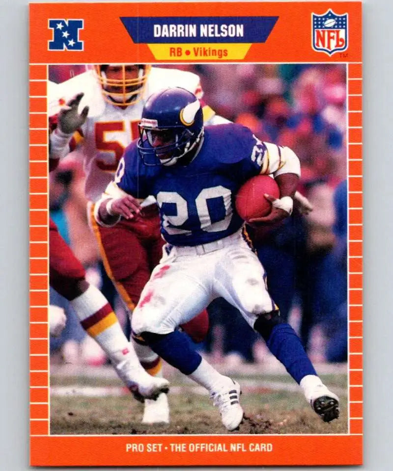 Vintage 1989 Pro Set Darrin Nelson Minnesota Vikings football card in blue uniform