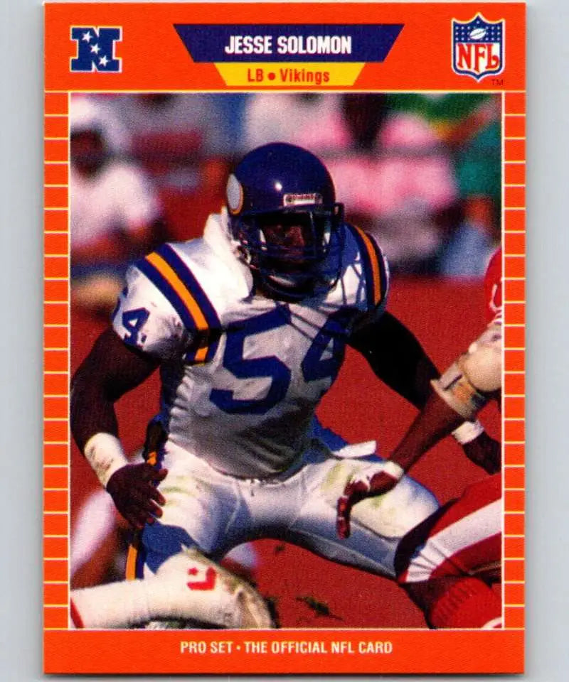 Orange-bordered football card of Jesse Solomon, Minnesota Vikings player number 54