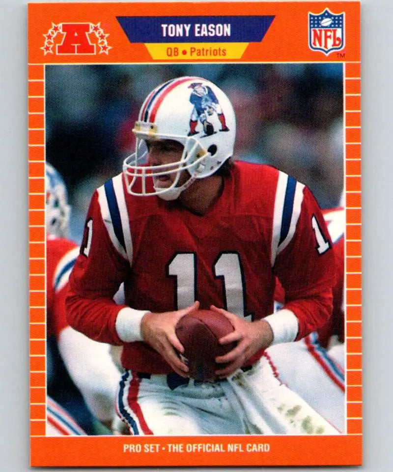 NFL trading card of Tony Eason in a New England Patriots jersey, number 11