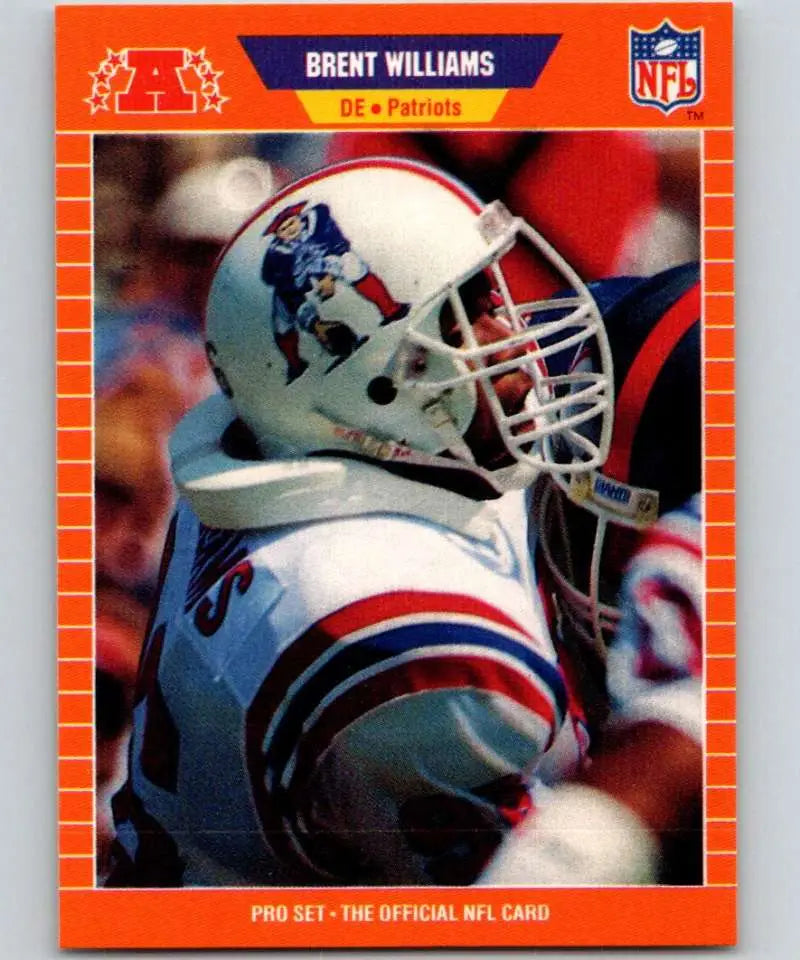 1989 Pro Set Brent Williams Rookie Football Card with orange border featuring Patriots player