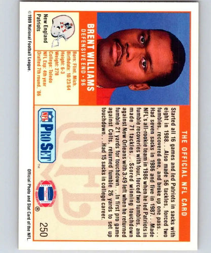 1989 Pro Set Brent Williams New England Patriots Football Card in excellent condition