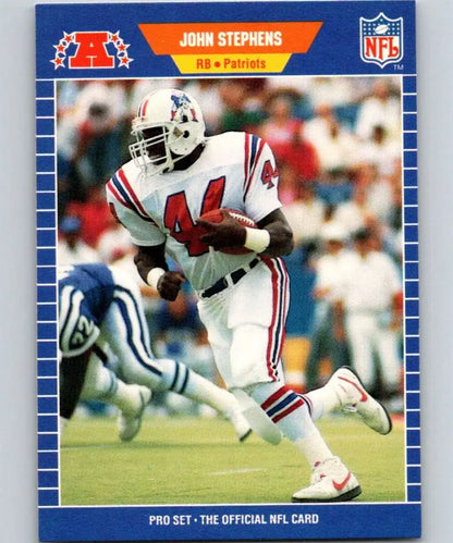 John Stephens 1989 Pro Set Rookie Card featuring New England Patriots player number 44