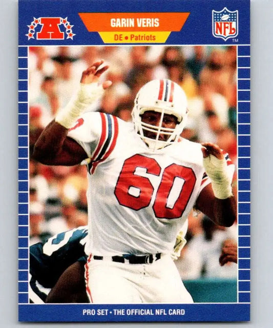 NFL trading card of Garin Veris, New England Patriots player in white jersey number 60