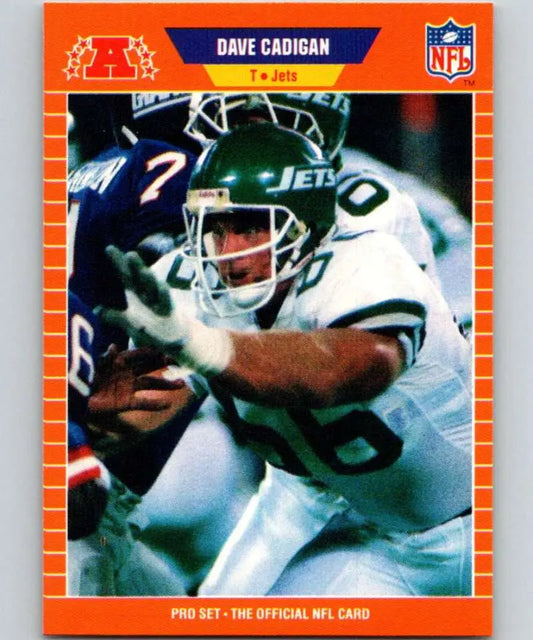 NFL Pro Set trading card featuring Dave Cadigan in New York Jets white uniform