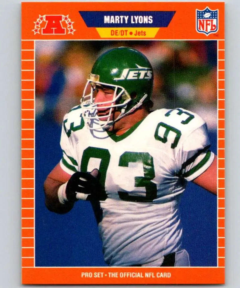 NFL trading card of Marty Lyons in white jersey, New York Jets Football #301