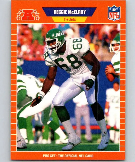 1989 Pro Set Reggie McElroy New York Jets Football Card in action pose with orange border