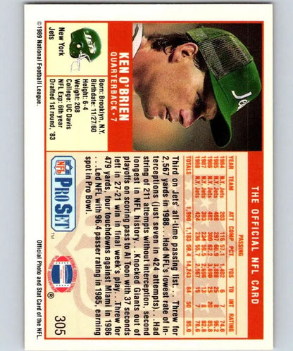 Baseball trading card of Oakland Athletics player in green cap, 1989 Pro Set Ken O’Brien Football Card