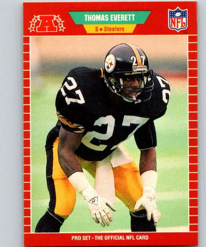 Pittsburgh Steelers player Thomas Everett in black and gold uniform on football card