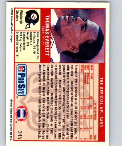 Thomas Everett Pittsburgh Steelers Football Card in profile view with red background