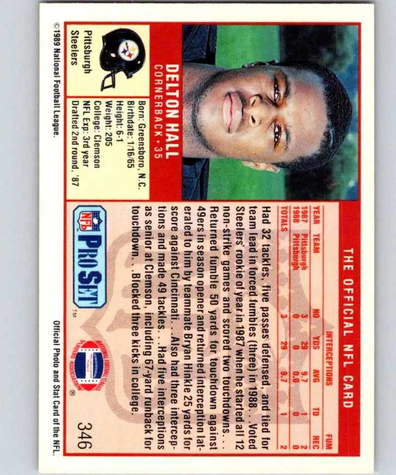 Pro Set NFL trading card featuring Delton Hall, a rookie from the Pittsburgh Steelers