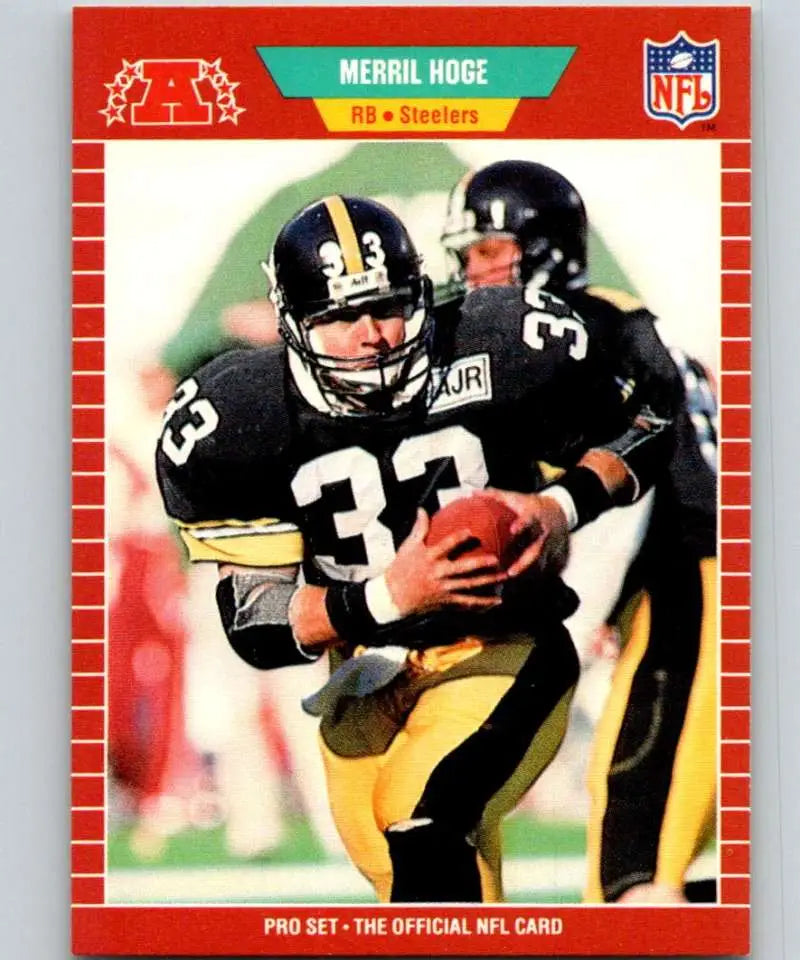 Merril Hoge Pittsburgh Steelers Football Card in black and gold uniform carrying football