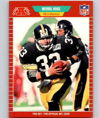 Merril Hoge Pittsburgh Steelers Football Card in black and gold uniform carrying football