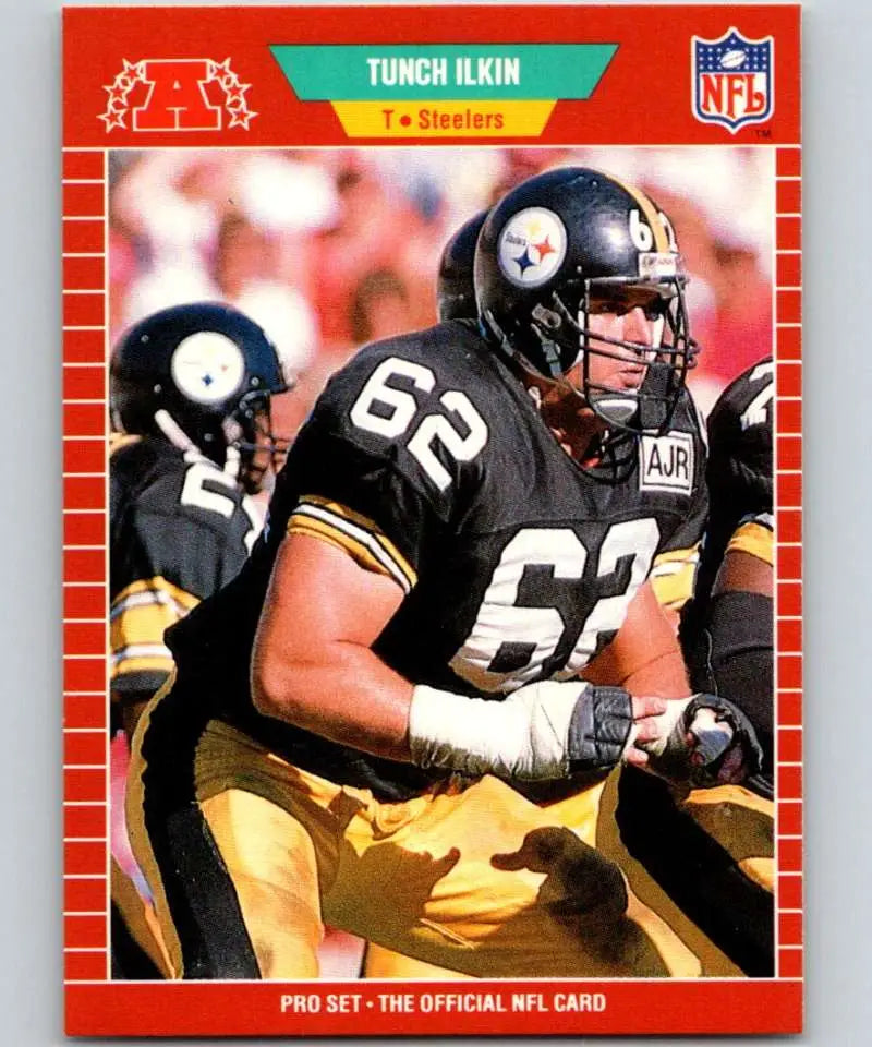 NFL trading card of Tunch Ilkin, Pittsburgh Steelers offensive lineman in black and gold