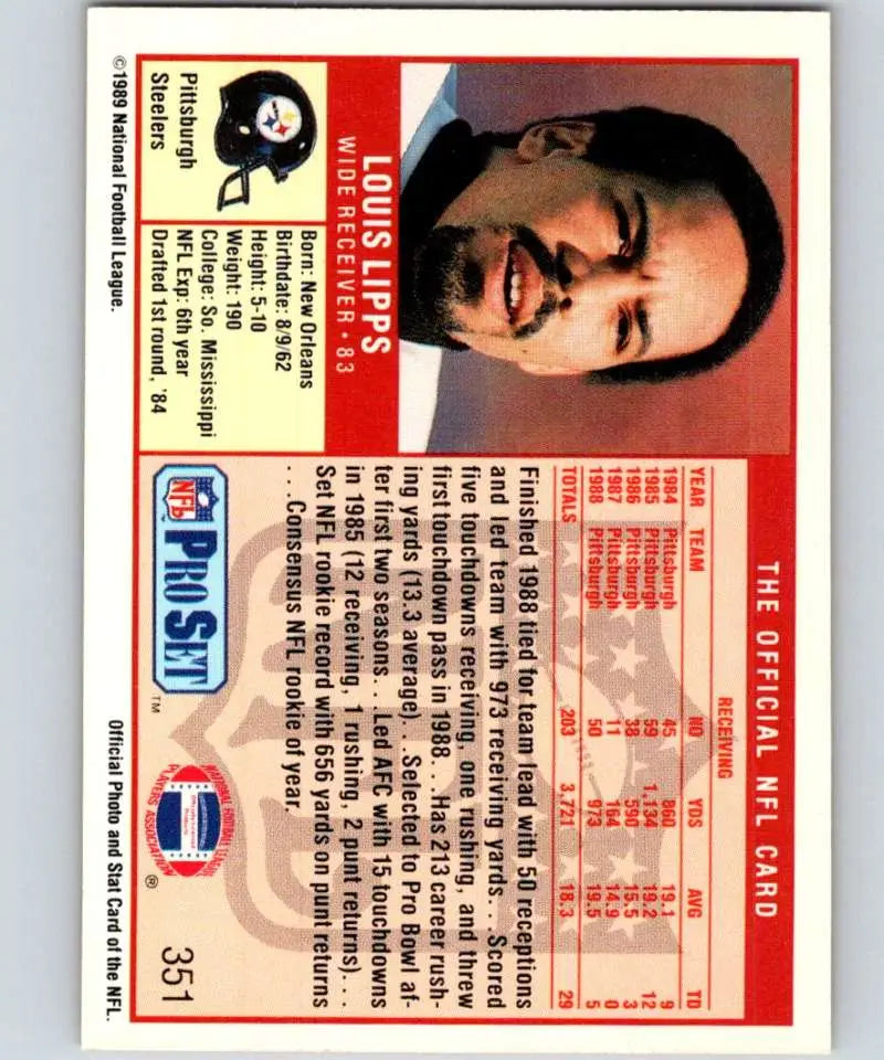 Vintage Louis Lipps Pittsburgh Steelers Football Card from the 1989 Pro Set collection