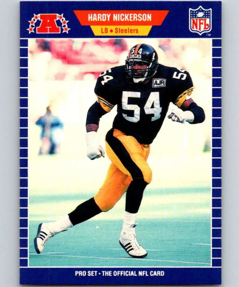 NFL player in black and yellow Pittsburgh Steelers uniform on Hardy Nickerson football card