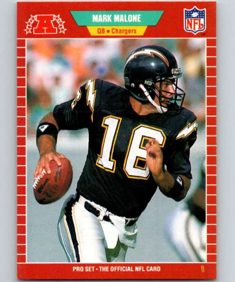 Mark Malone San Diego Chargers football card in black jersey number 16, 1989 Pro Set