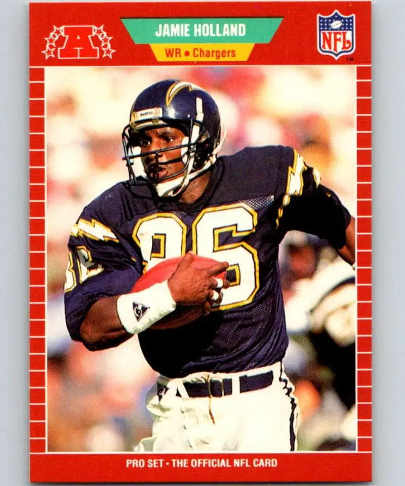 NFL trading card of Jamie Holland in navy blue San Diego Chargers jersey number 85