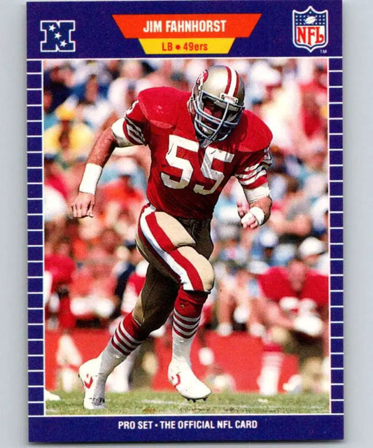 NFL trading card of Jim Fahnhorst, San Francisco 49ers linebacker, Pro Set 1989