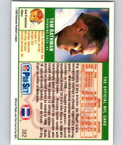 Vintage Pro Set football card featuring Tom Rathman in profile view