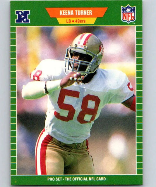 NFL trading card of Keena Turner, linebacker for the San Francisco 49ers, number 58