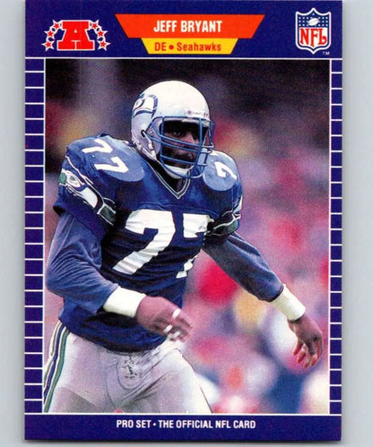 Vintage Seattle Seahawks football card featuring Jeff Bryant with blue border design